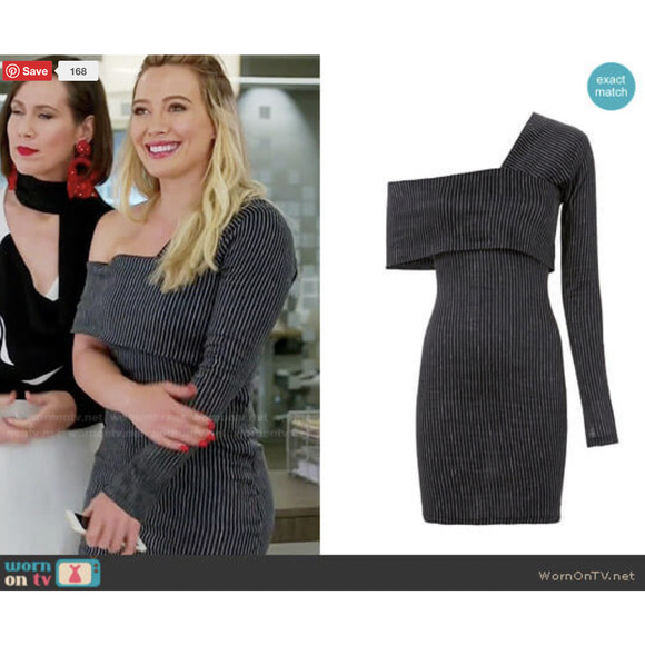 Beaufille Pinstripe One Sleeve Canopy Dress Size 4 Navy Linen Blend Stretch - Picture 2 of 13